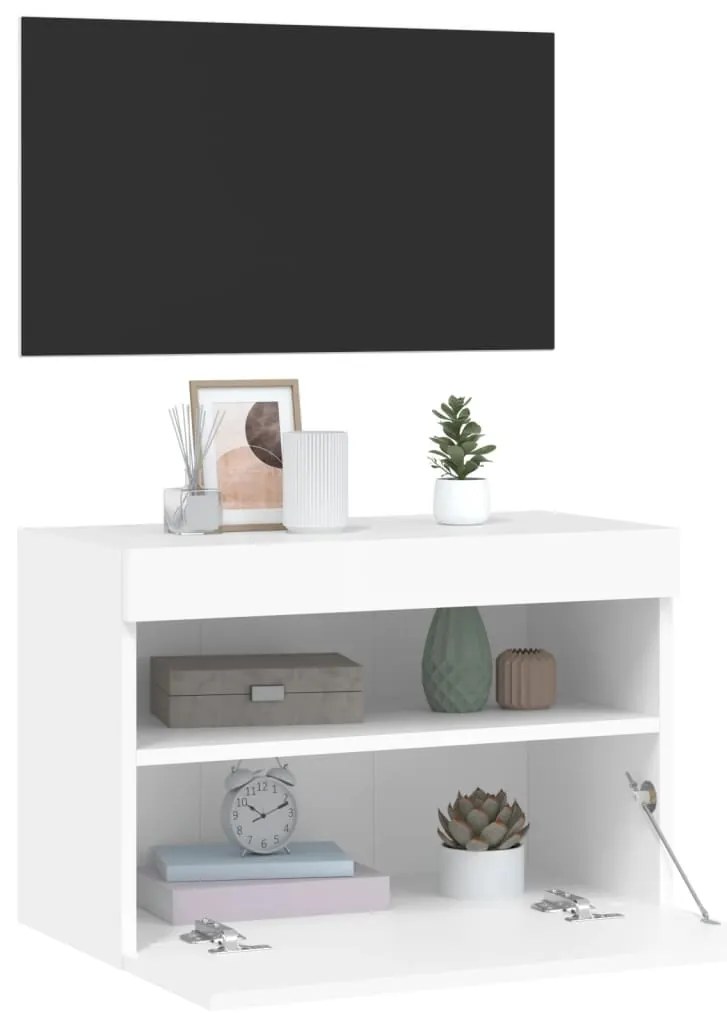 Móvel de parede para TV com luzes LED 60x30x40 cm branco