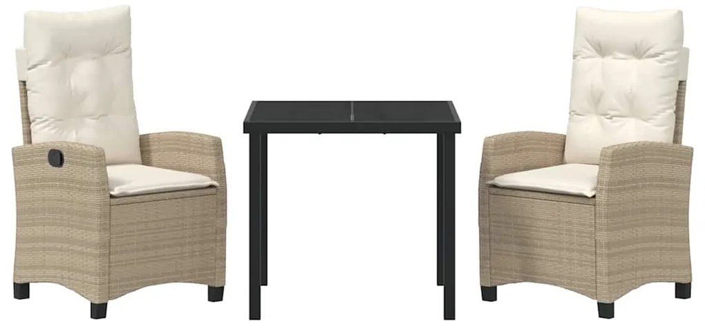 Conjunto de jantar de jardim com 3 peças e almofadas - rattan poliéste