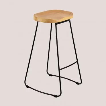Pacote De 2 Bancos Altos Em Aço E Madeira De Olmo Neicol Preto & ↑75 Cm - Sklum