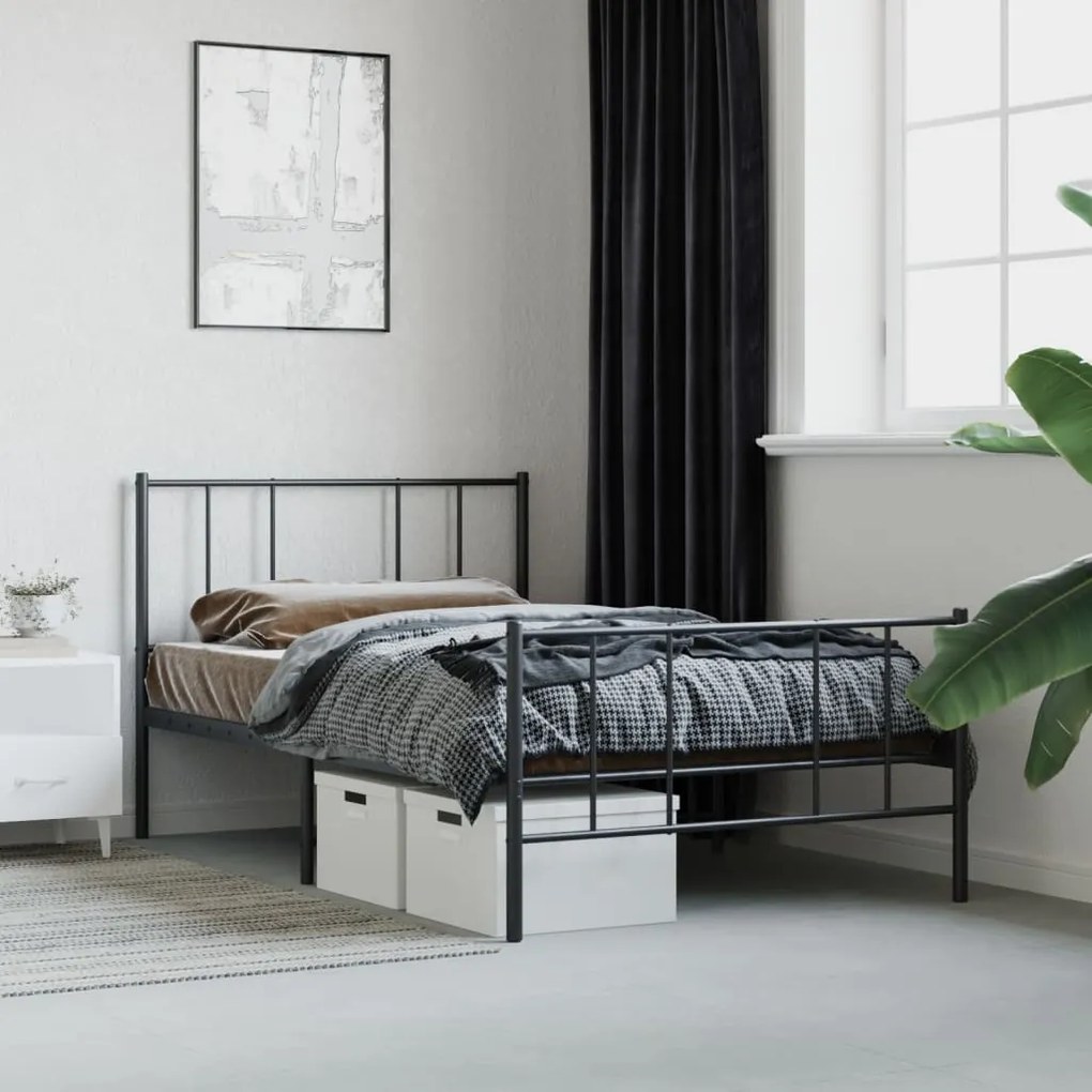 Estrutura de cama com cabeceira e pés 90x190 cm metal preto