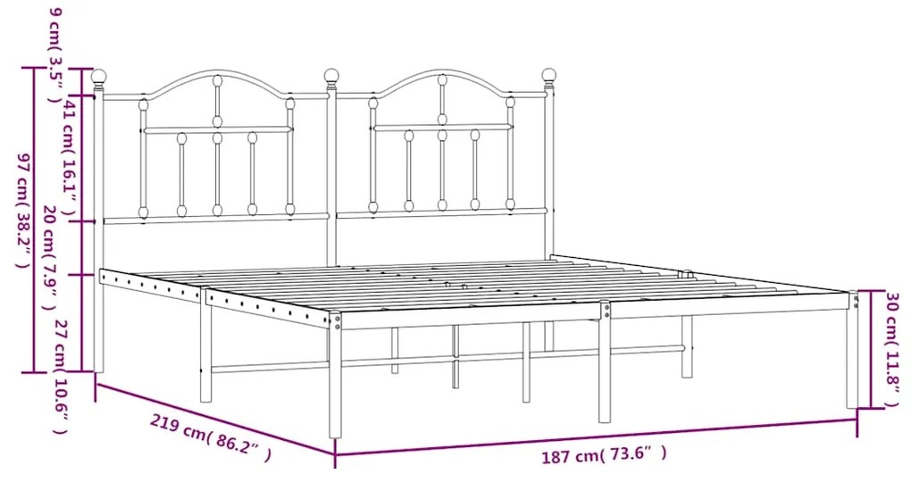 Estrutura de cama com cabeceira 183x213 cm metal branco