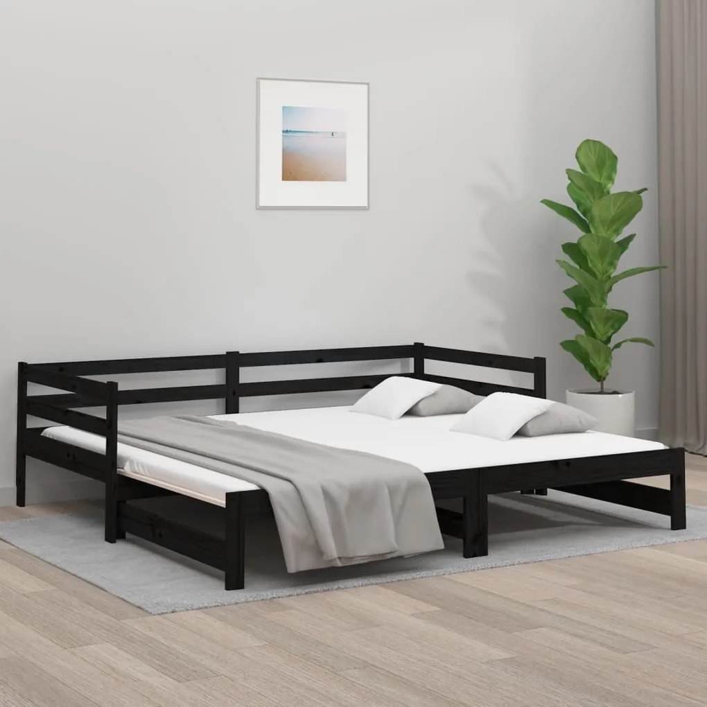 814658 vidaXL Estrutura sofá-cama de puxar 2x(90x190) cm pinho maciço preto