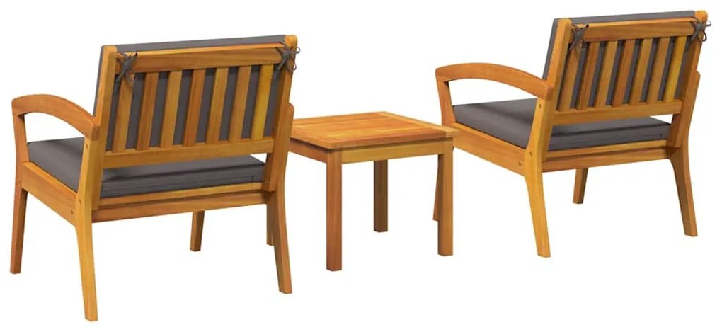Conjunto Bistro de 3 Peças da com Almofadas, Feito de Madeira de Acáci