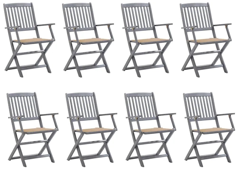 vidaXL Cadeiras de exterior dobráveis 8pcs c/ almofadões acácia maciça
