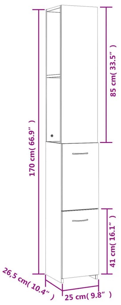 Armário WC 25x26,5x170 cm derivados de madeira sonoma cinzento