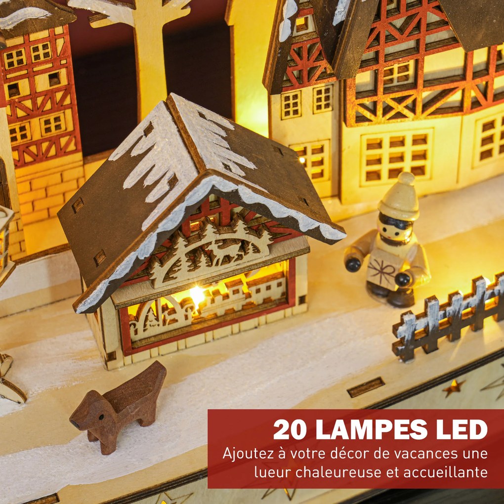 Aldeia de Natal Luminosa, 45 x 12 x 30 cm, com 20 LED, Cor Madeira Natural