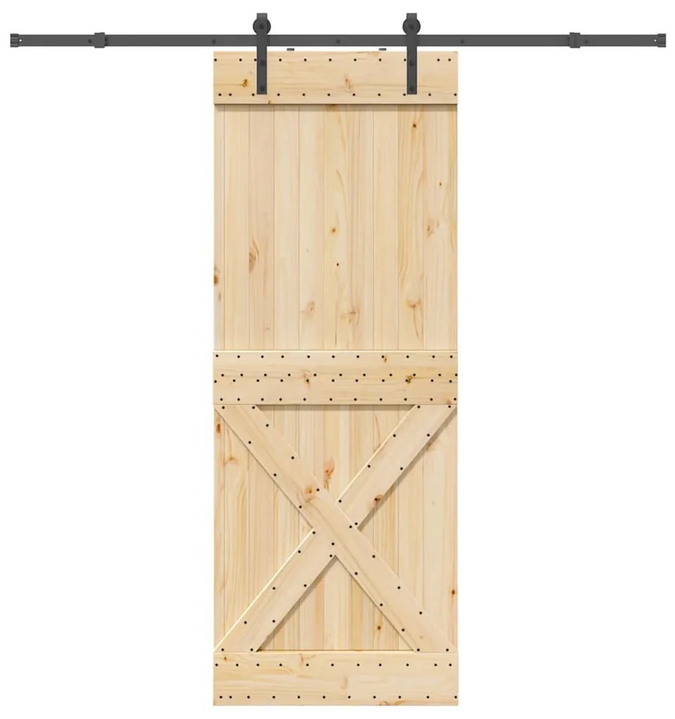 vidaXL Porta de correr com ferragens 85x210 cm madeira de pinho maciça