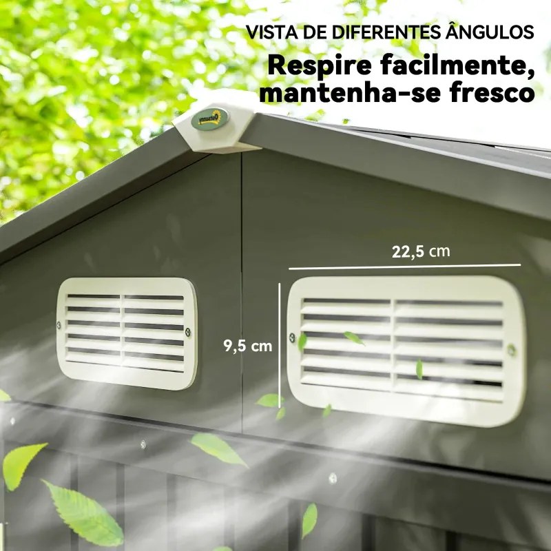 Abrigo de Jardim 2,27 m² 190x131x188 cm com 2 Ventilações Porta com Fechadura para Armazenamento de Ferramentas Cinza