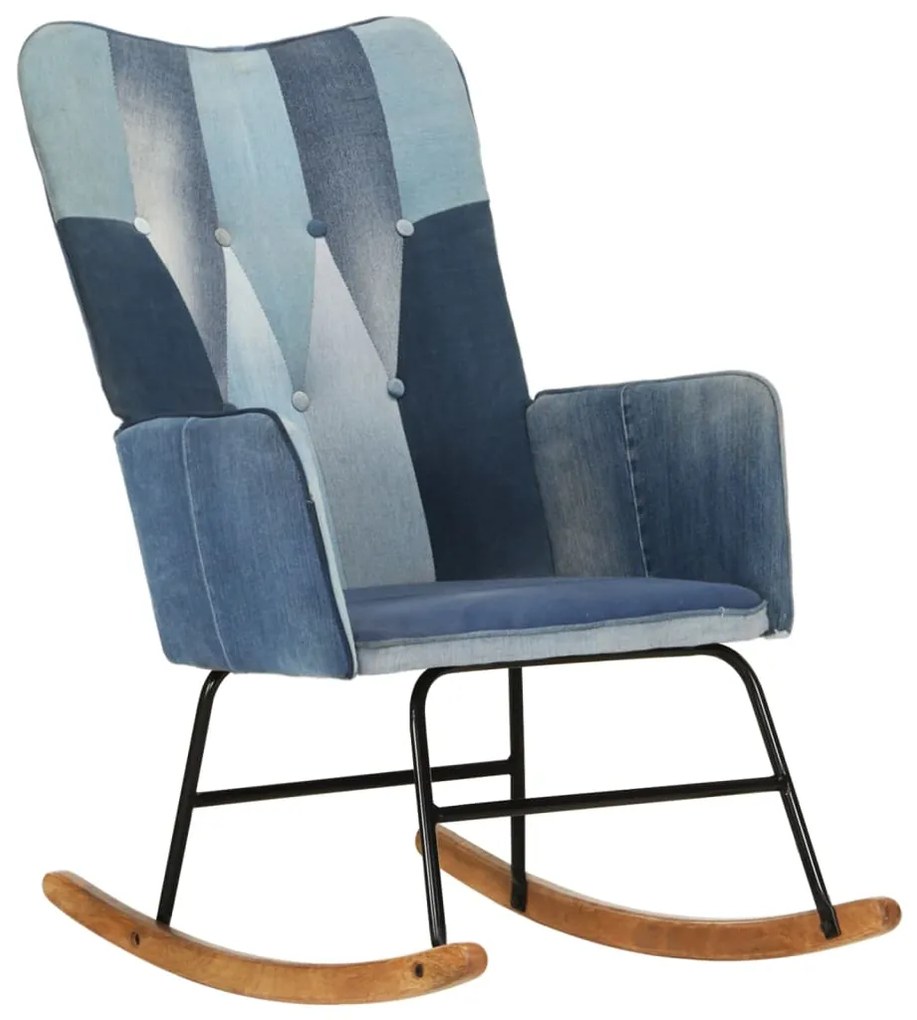 Cadeira de baloiço remendos lona azul denim