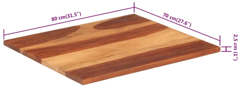 Tampo de mesa madeira de sheesham maciça 25-27 mm 70x80 cm