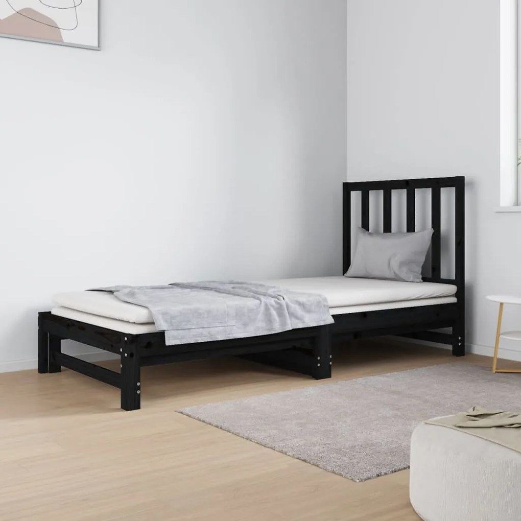 3124756 vidaXL Estrutura sofá-cama de puxar 2x(90x190) cm pinho maciço preto
