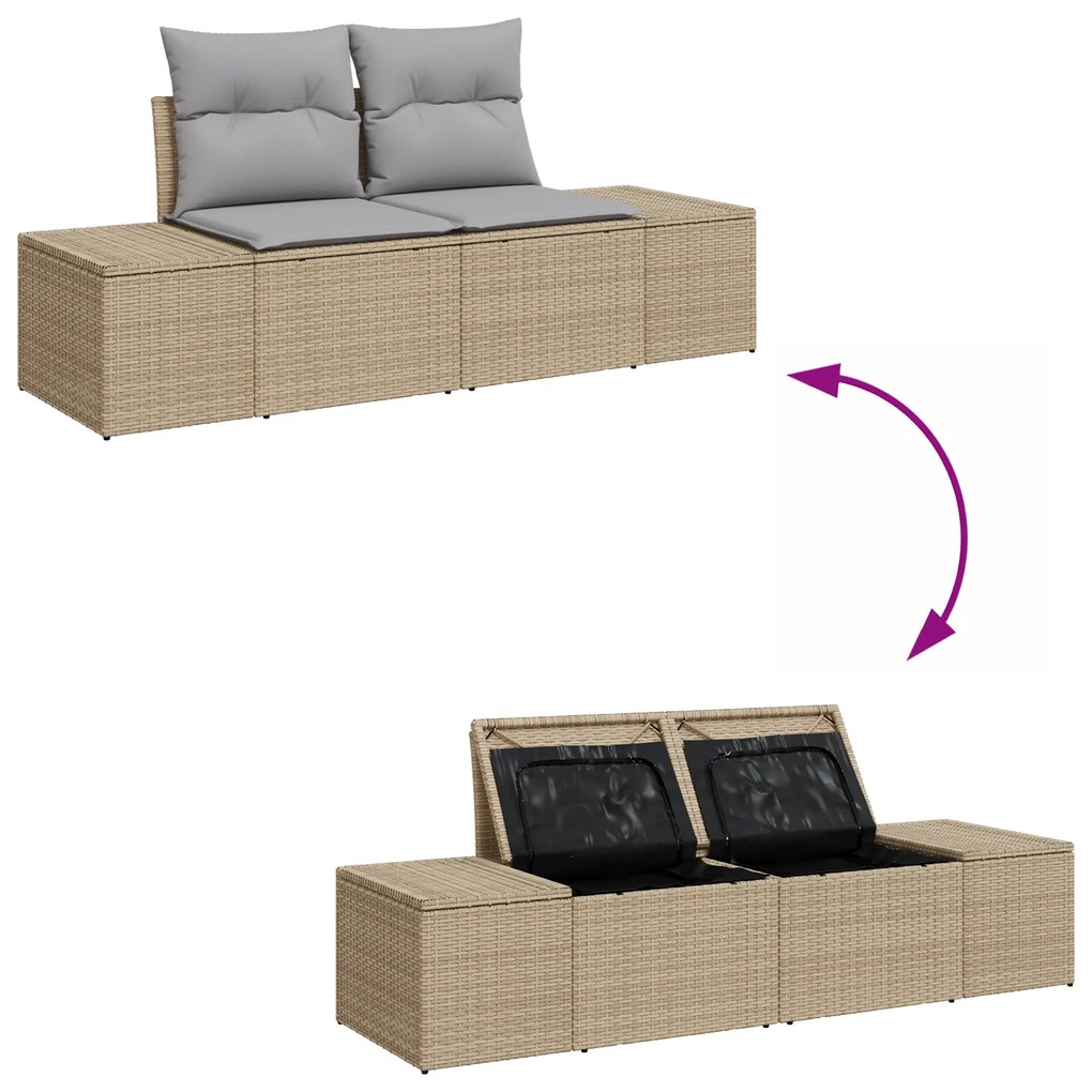 Conjunto de Sofá de Jardim de 5 Peças com Almofadas Bege Vime Rattan