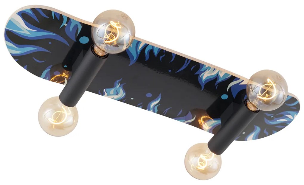 Candeeiro de parede preto com azul 80cm - Skateboard Design