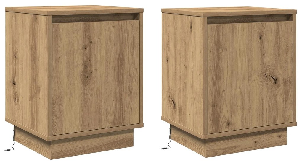 Camas de cabeceira com luzes LED 2 pcs Carvalho Artisan 39x34,5x50 cm