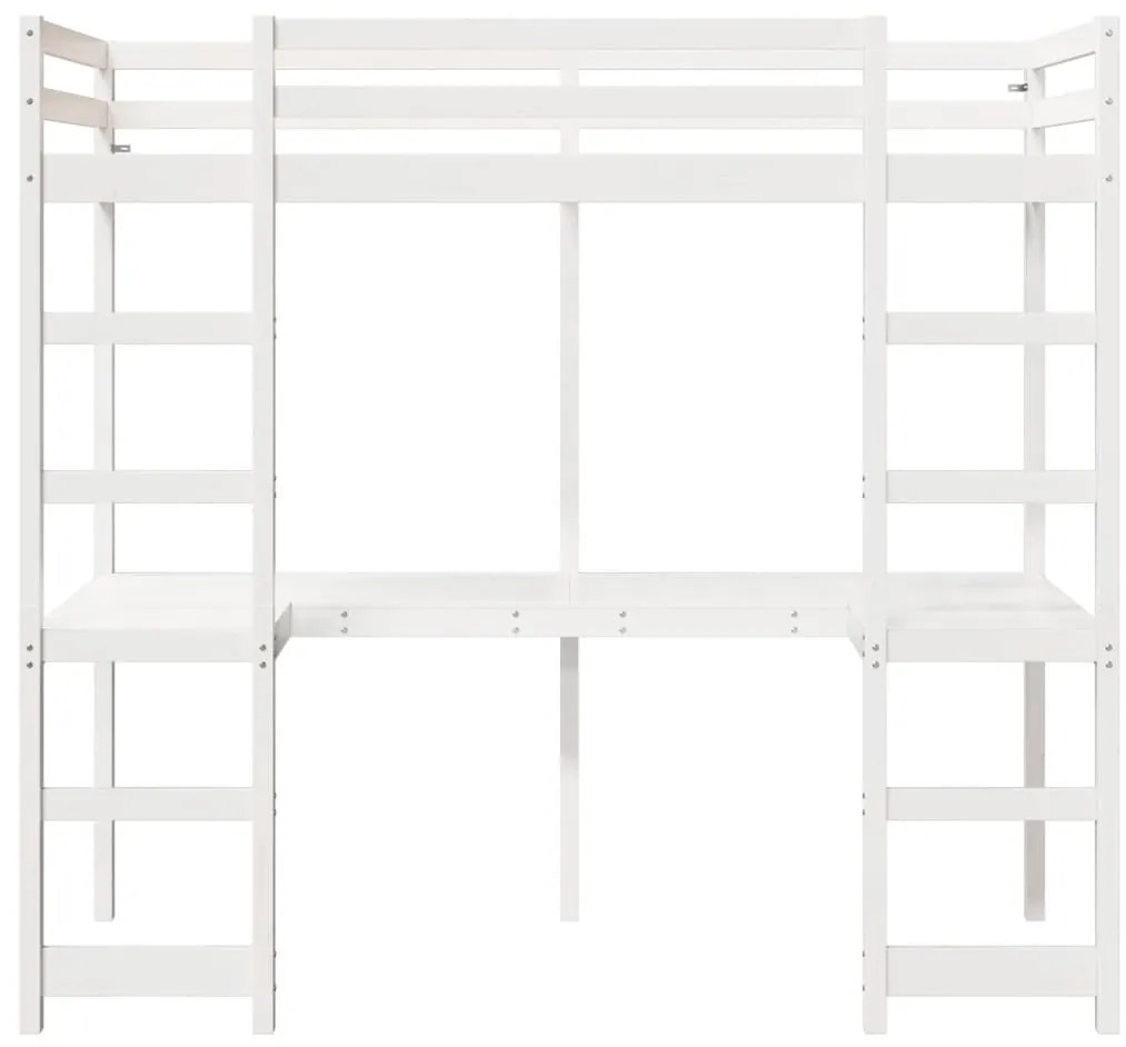 Cama alta sem colchão 75x190 cm pinho maciço branco