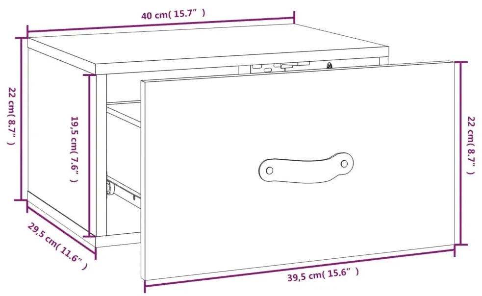 Mesas de cabeceira de parede 2 pcs 40x29,5x22 cm