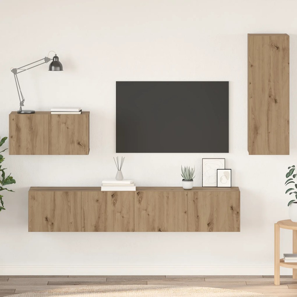 vidaXL Gabinete de TV de Parede 4 pcs Carvalho Artesanal