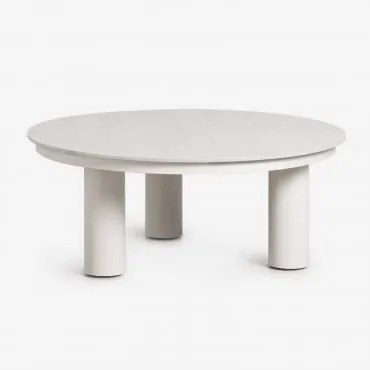 Mesa De Centro De Jardim Redonda Ø80 Cm Em Pedra Sinterizada E Alumínio Umeko Branco - Sklum
