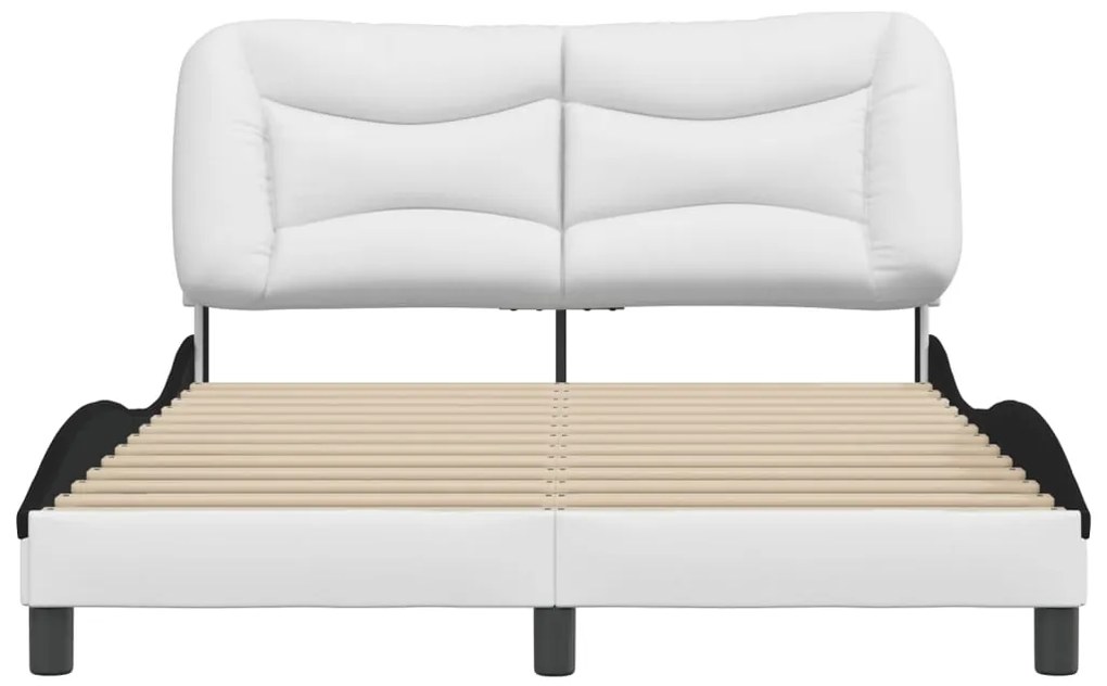 Estrutura cama c/ cabeceira couro artif. 140x190cm branco/preto
