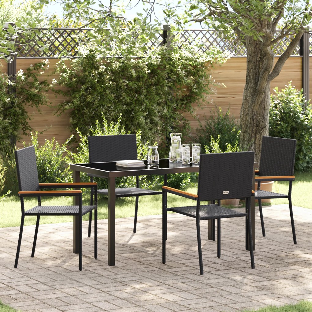 vidaXL Conjunto de Jantar de Jardim de 5 Peças Preto Vime PE