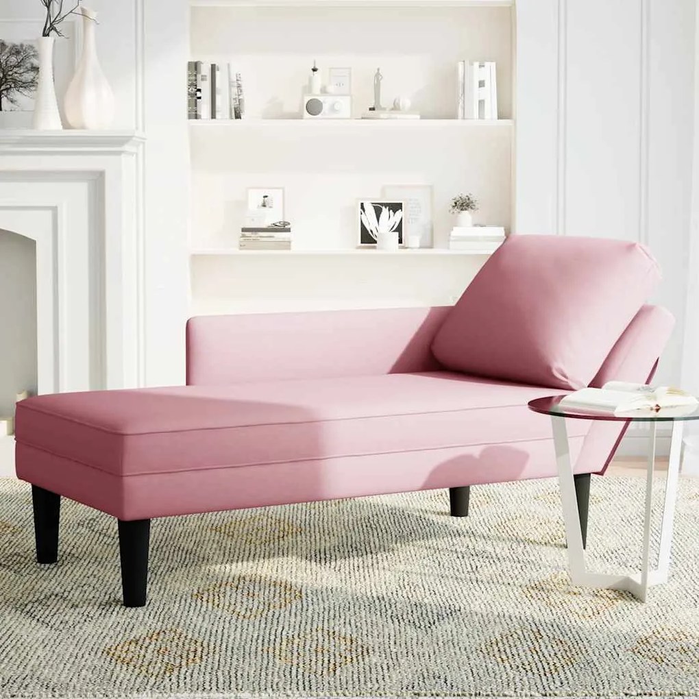 Chaise lounge c/ almofada/apoio de braços direito veludo rosa