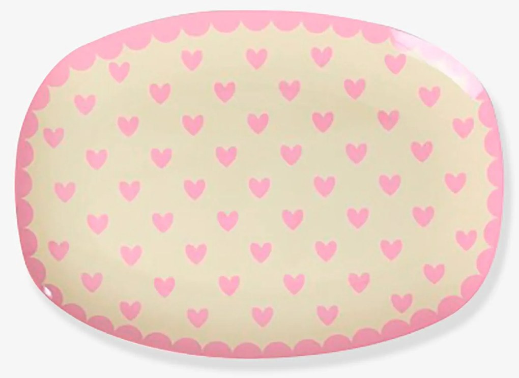 Prato FAVORITE HEARTS para crianças rice retangular pequeno rosa