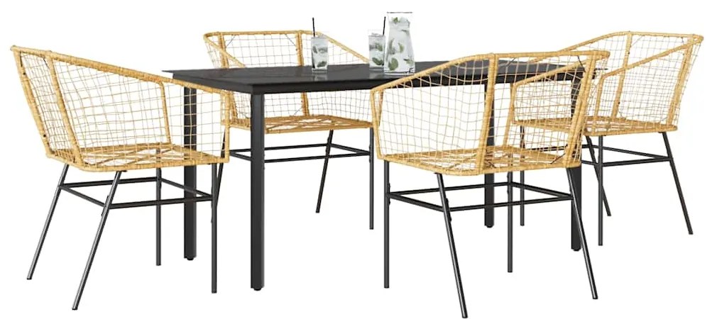 vidaXL Conjunto jantar jardim 5 peças vidro vime PE castanho