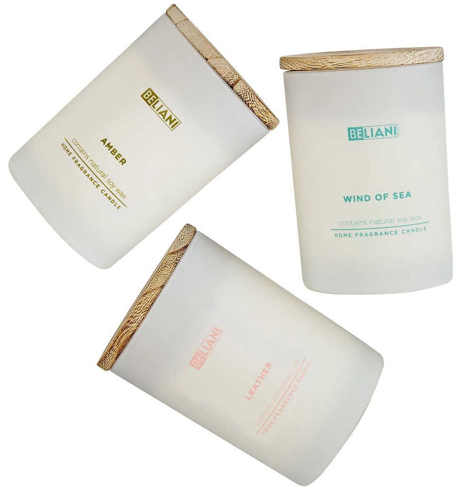 Conjunto de 3 velas perfumadas de cera de soja couro/brisa marítima/âmbar SIMPLICITY Beliani