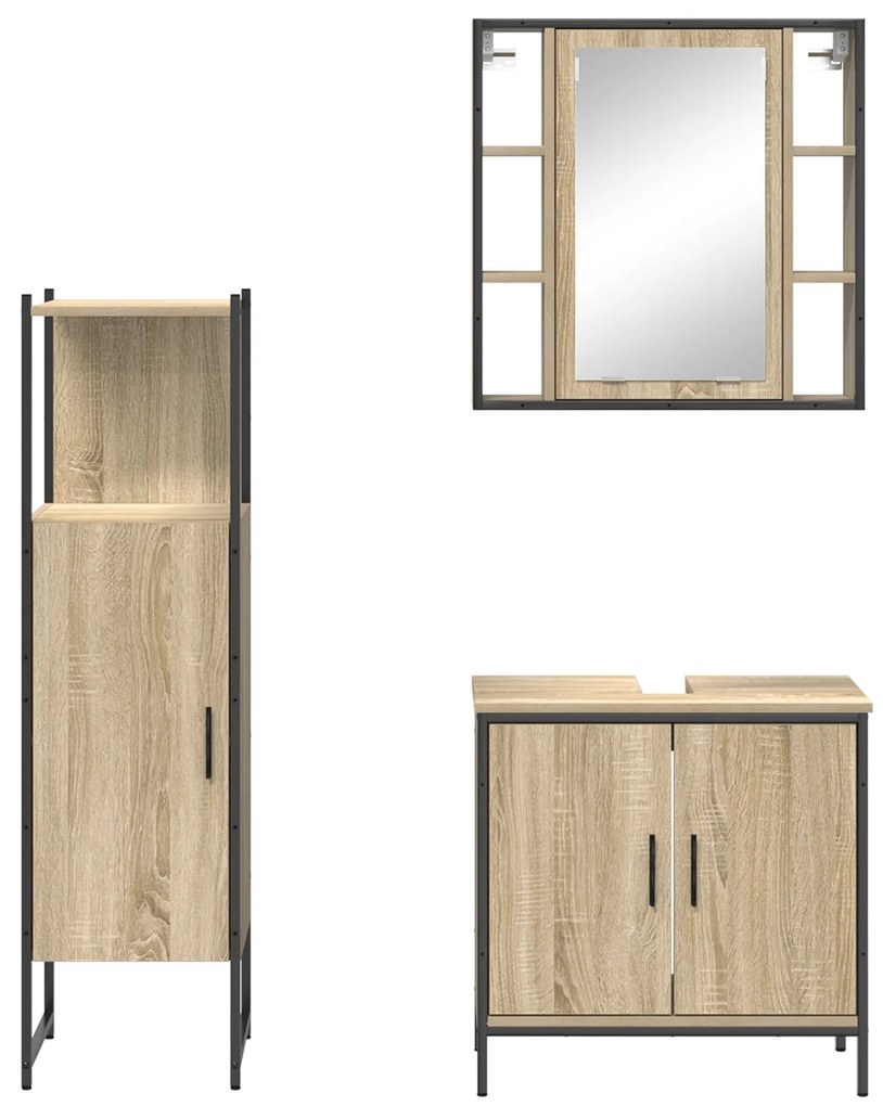 Conjunto de Móveis para Casa de Banho 3 Peças Carvalho Sonoma Madeira