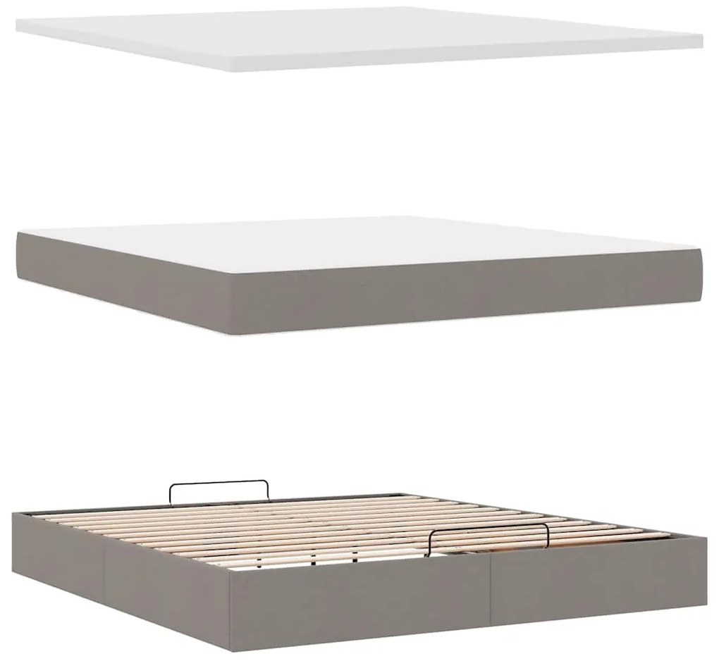 Estrutura de cama otomana com colchão tecido cinzento 160x200cm
