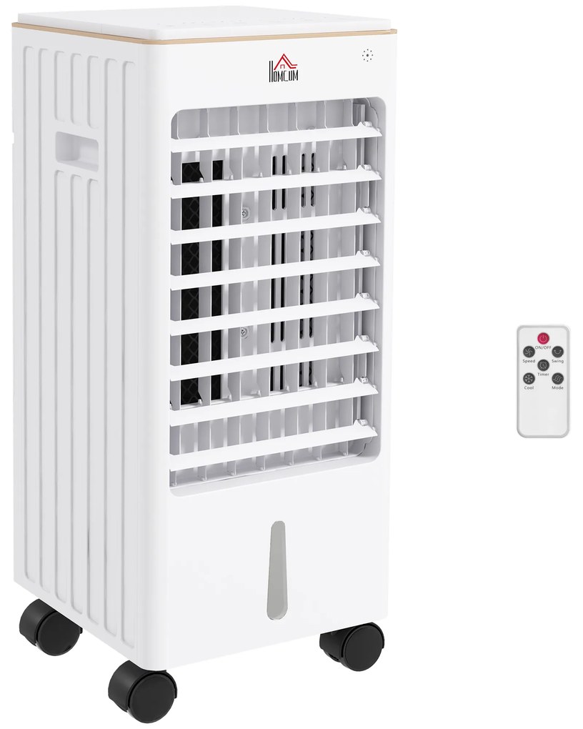 HOMCOM Climatizador Refrigerador de Ar Portátil 3 em 1 Humidificador Ventoinha com 3 Velocidades Temporizador 22,5x24,5x53,5 cm Branco