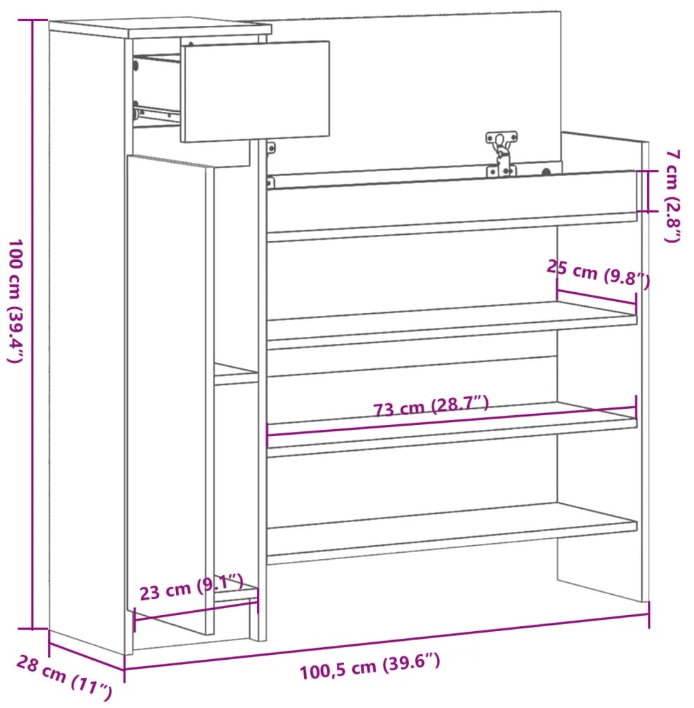 Sapateira 100,5x28x100 cm derivados de madeira carvalho sonoma
