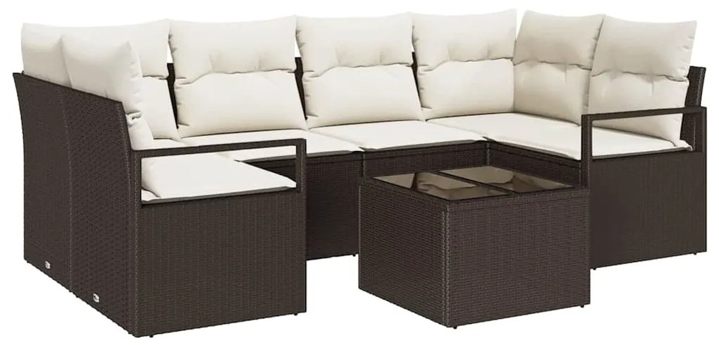 Conjunto de Sofá de Jardim 7 Peças com Almofadas Marrom em Rattan de P