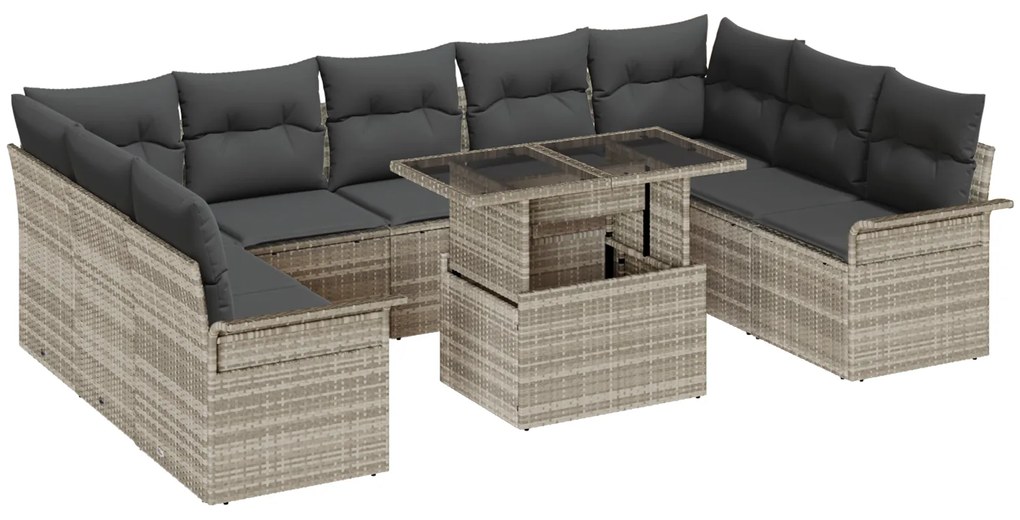 Conjunto de Sofá de Jardim vidaXL com 10 Peças e Almofadas Cinza Claro