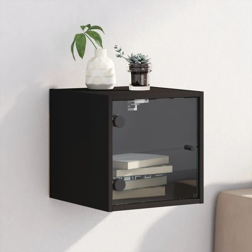vidaXL Mesa de cabeceira c/ porta de vidro 35x37x35 cm preto