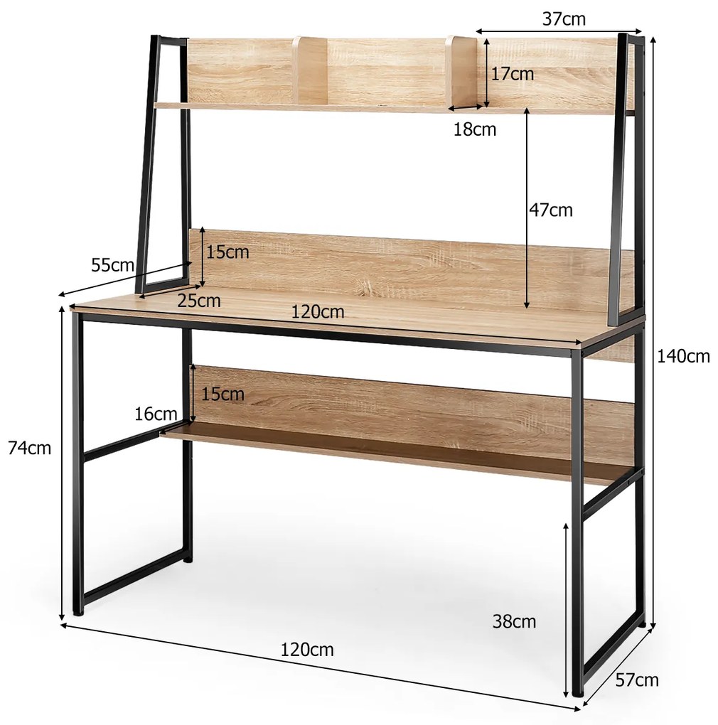 Secretaria com prateleira 3 cubos de arrumação Design economizador de espaço 120 x 57 x 139,5 cm Natural