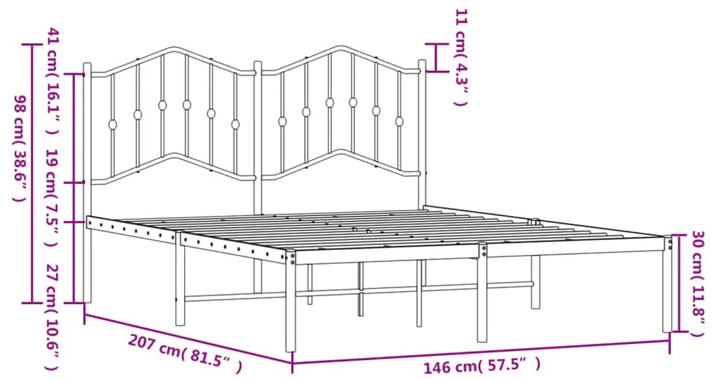 Estrutura de cama com cabeceira 140x200 cm metal branco