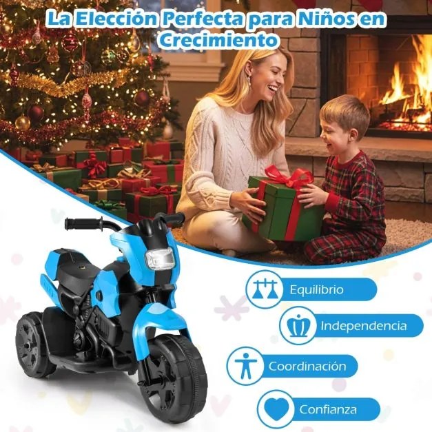 Mota elétrica 6V para crianças com sons, luzes LED, rodas antiderrapantes, botão de arranque para 1-3 anos, azul marinho