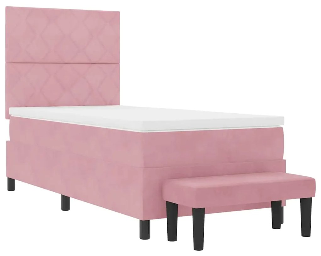 Cama Box Spring Rosa com Colchão e Banco 90x190 cm Veludo