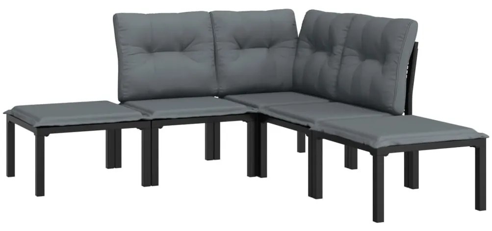5 pcs conjunto lounge de jardim vime PE preto/cinzento