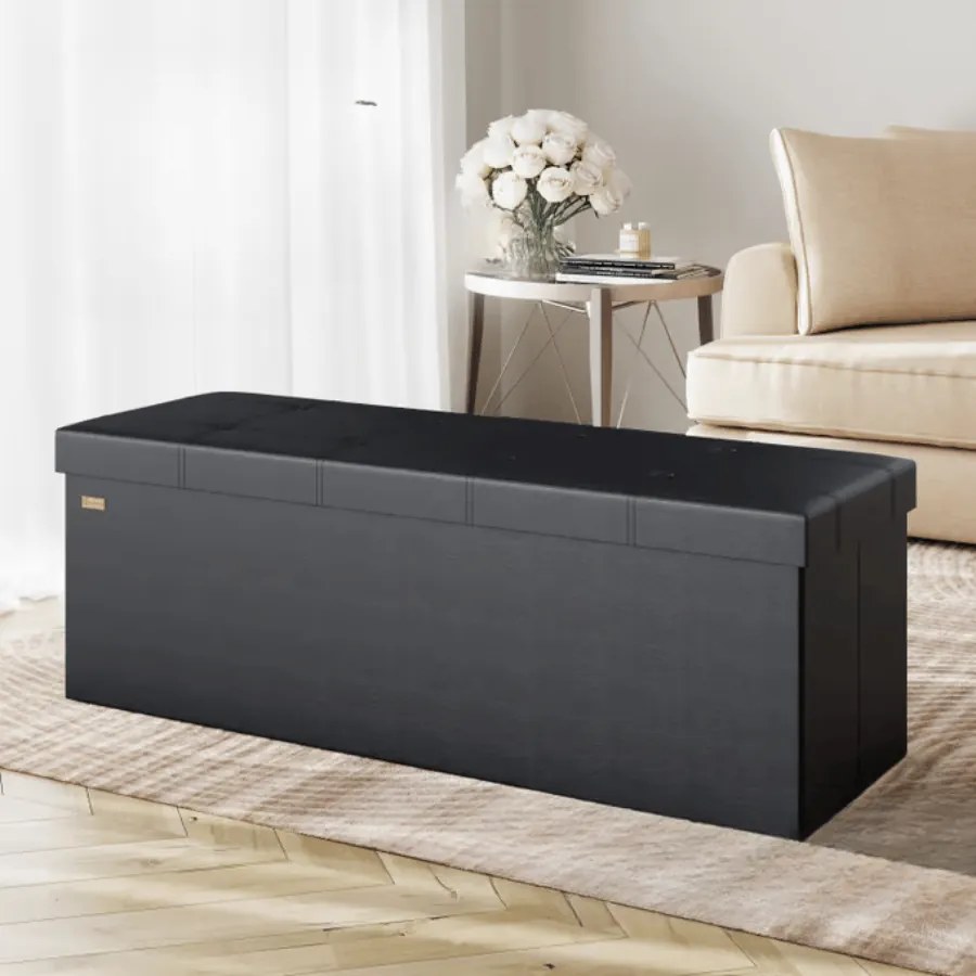 Banco com espaço de armazenamento 115x38x38cm dobrável preto