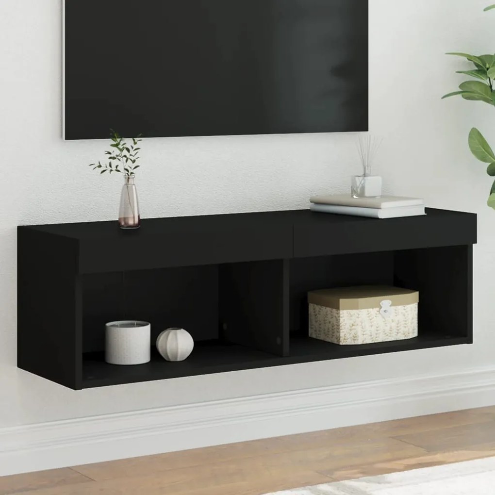 vidaXL Móvel de TV com luzes LED 100x30x30 cm preto