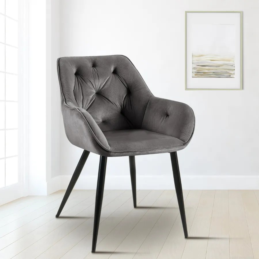 Cadeira de sala de jantar Cassis com estofo em veludo 81 x 56 x 58 cm Cinzento