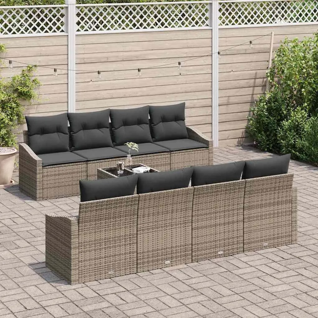 Conjunto de Sofá de Jardim de 7 Peças com Almofadas Cinzas de Rattan S