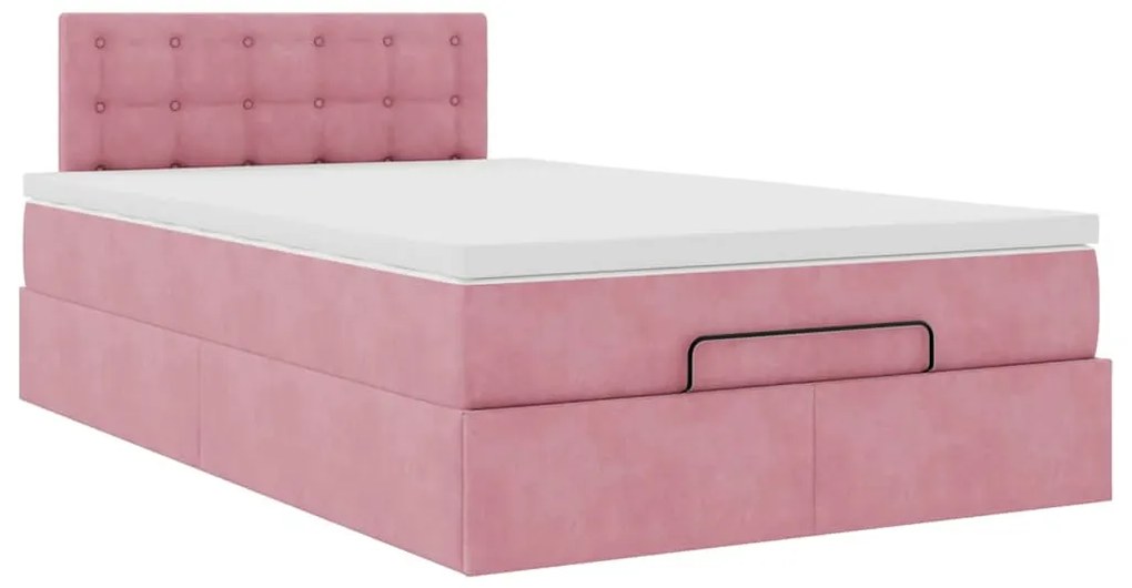 Estrutura de cama otomana com colchão 120x200 cm veludo rosa