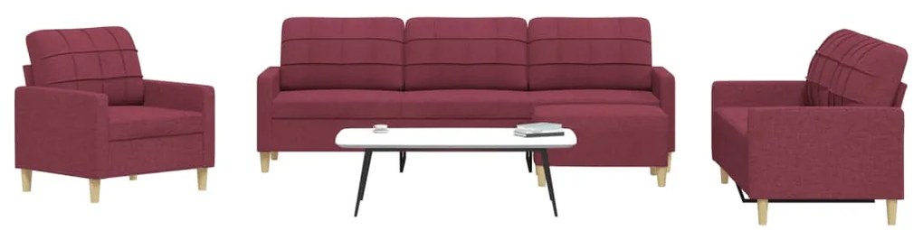 vidaXL 4 pcs conjunto de sofás com apoio de pés tecido vermelho tinto