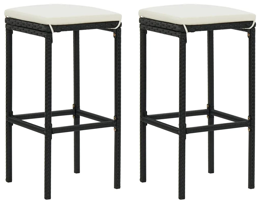 vidaXL Bancos de bar com almofadões 2 pcs vime PE preto