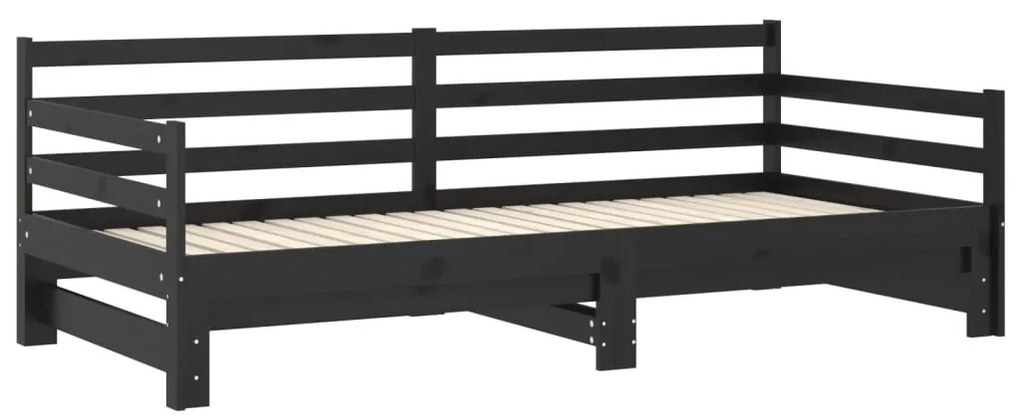 Estrutura sofá-cama de puxar 2x(90x200) cm pinho maciço preto