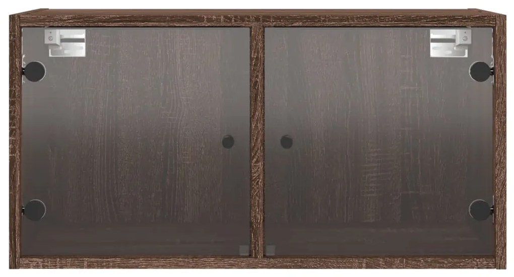 Armários de parede c/ portas vidro 2 pcs 68,5x37x35 cm castanho