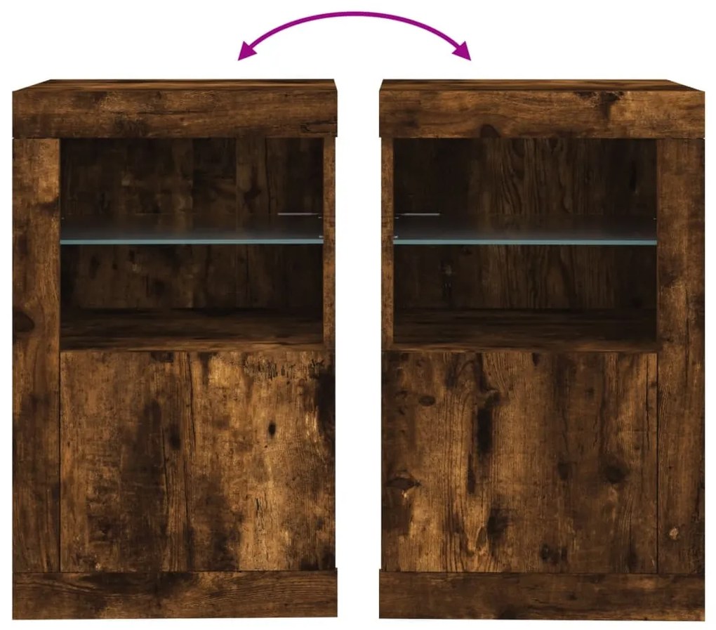 Móveis de apoio c/ LEDs 2 pcs derivados madeira carvalho fumado